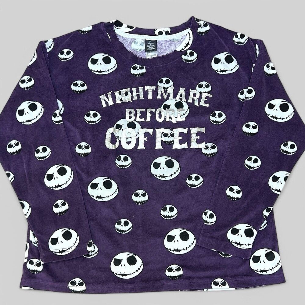 “Nightmare Before Coffee” Christmas Disney Womens S Purple Pajama Top Sleepwear